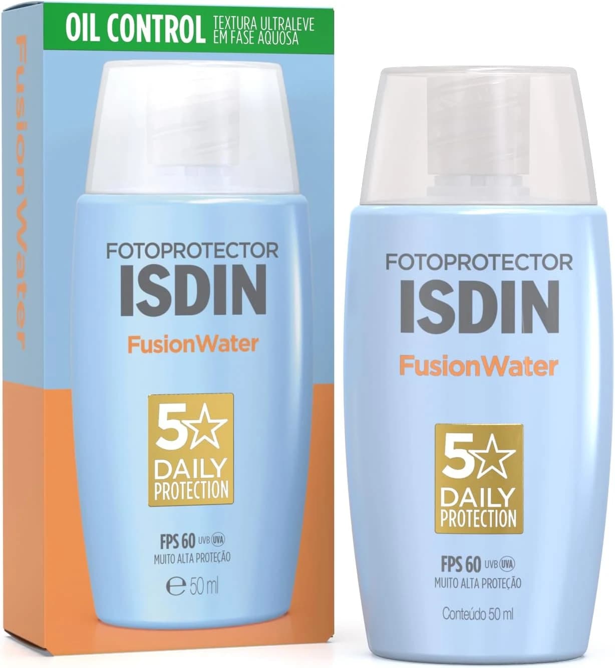 ISDIN Protetor Solar Facial Fusion Water 5 Stars Sem Cor FPS 60-50ml